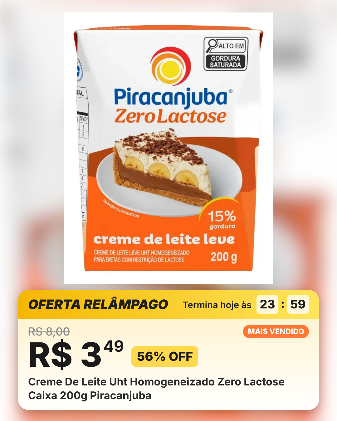 Creme De Leite Uht Homogeneizado Zero Lactose Caixa 200g Piracanjuba