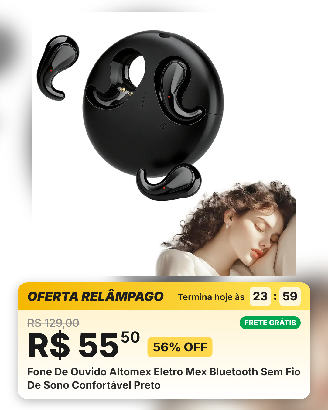 Fone De Ouvido Altomex Eletro Mex Bluetooth Sem Fio De Sono Confortável Preto