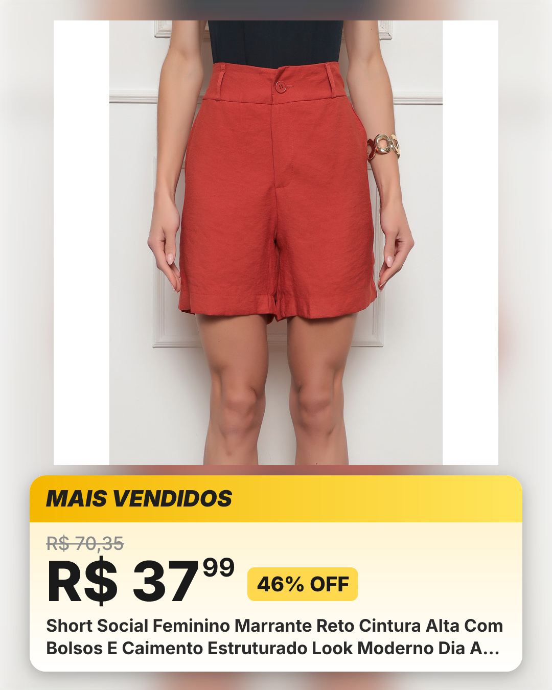 Short Social Feminino Marrante Reto Cintura Alta Com Bolsos E Caimento Estruturado Look Moderno Dia A Dia