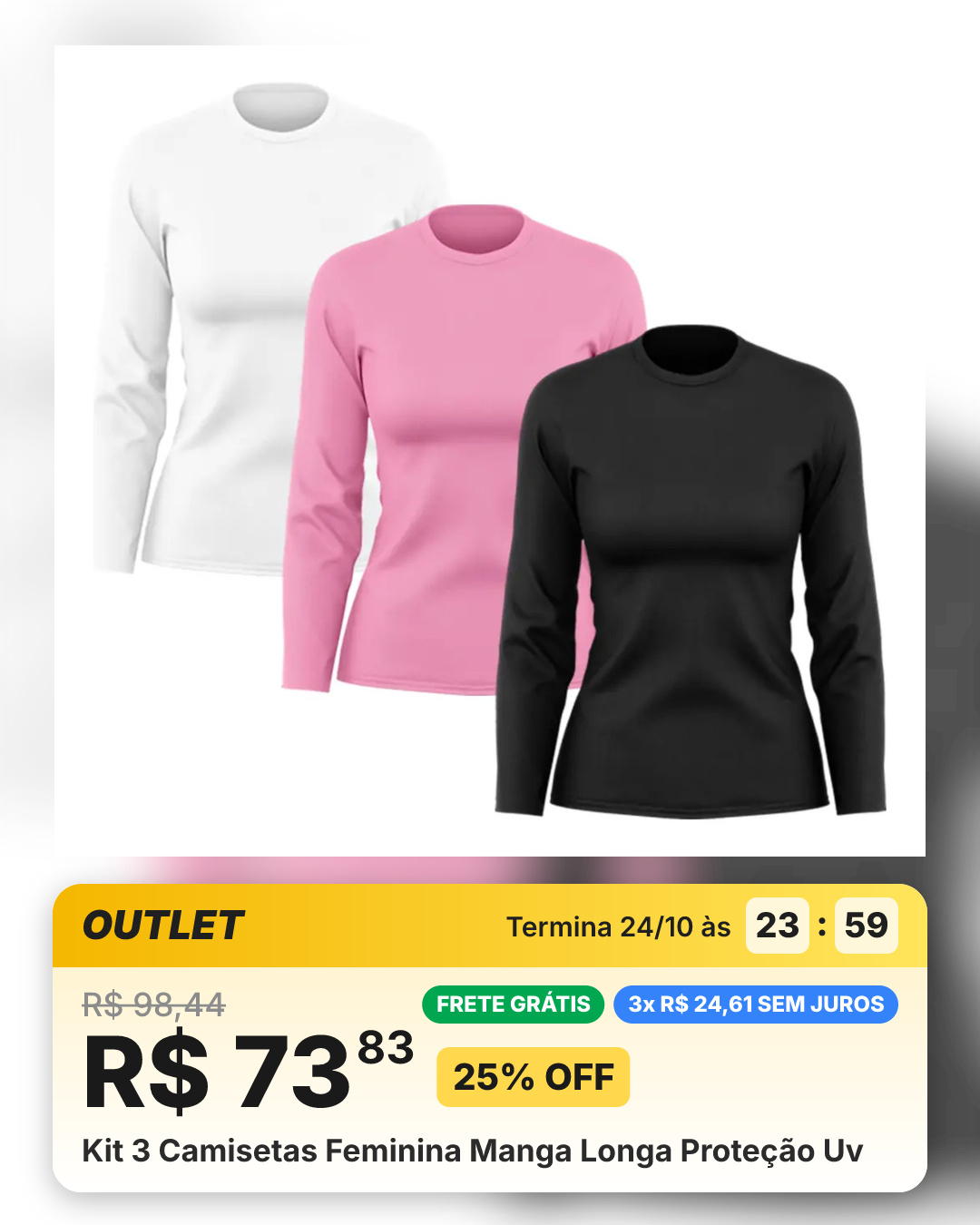 Kit 3 Camisetas Feminina Manga Longa Proteção Uv