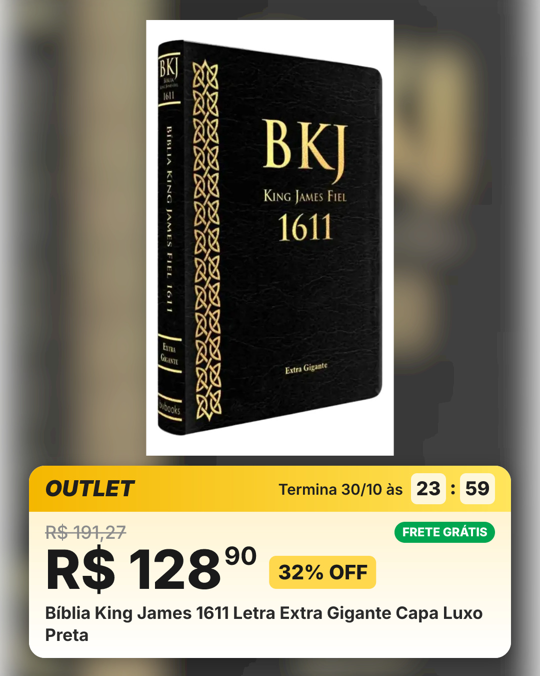 Bíblia King James 1611 Letra Extra Gigante Capa Luxo Preta