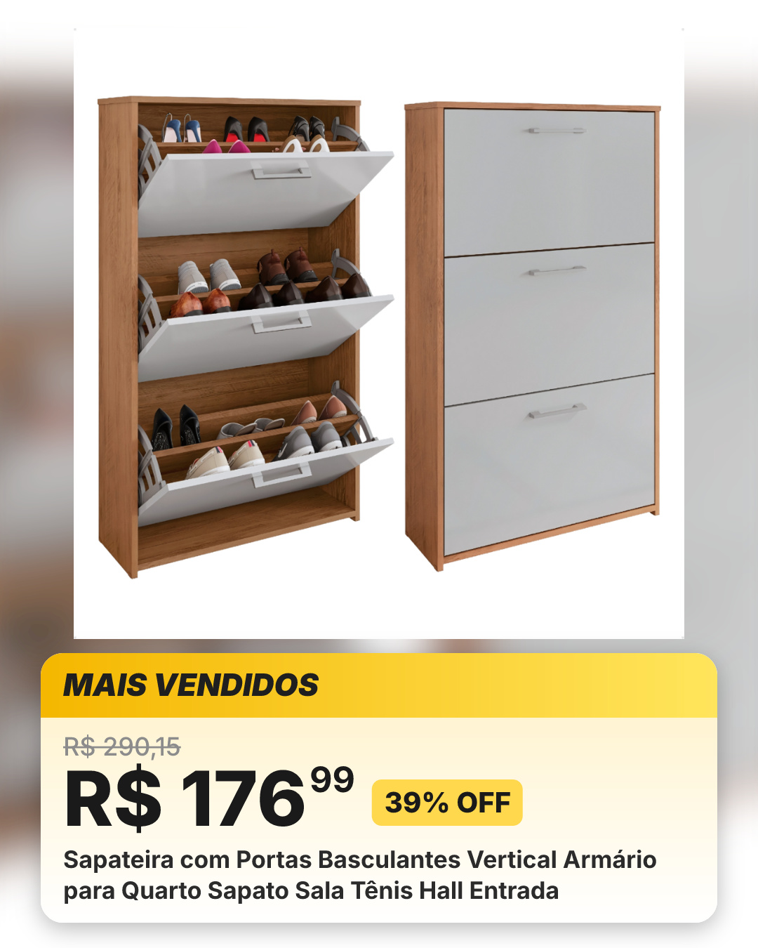 Sapateira com Portas Basculantes Vertical Armário para Quarto Sapato Sala Tênis Hall Entrada