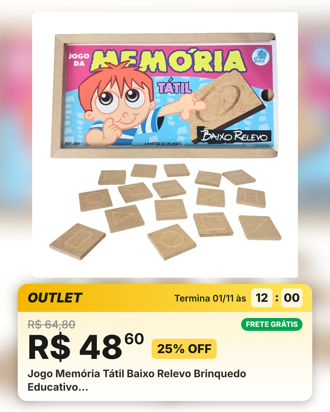 Jogo Memória Tátil Baixo Relevo Brinquedo Educativo…