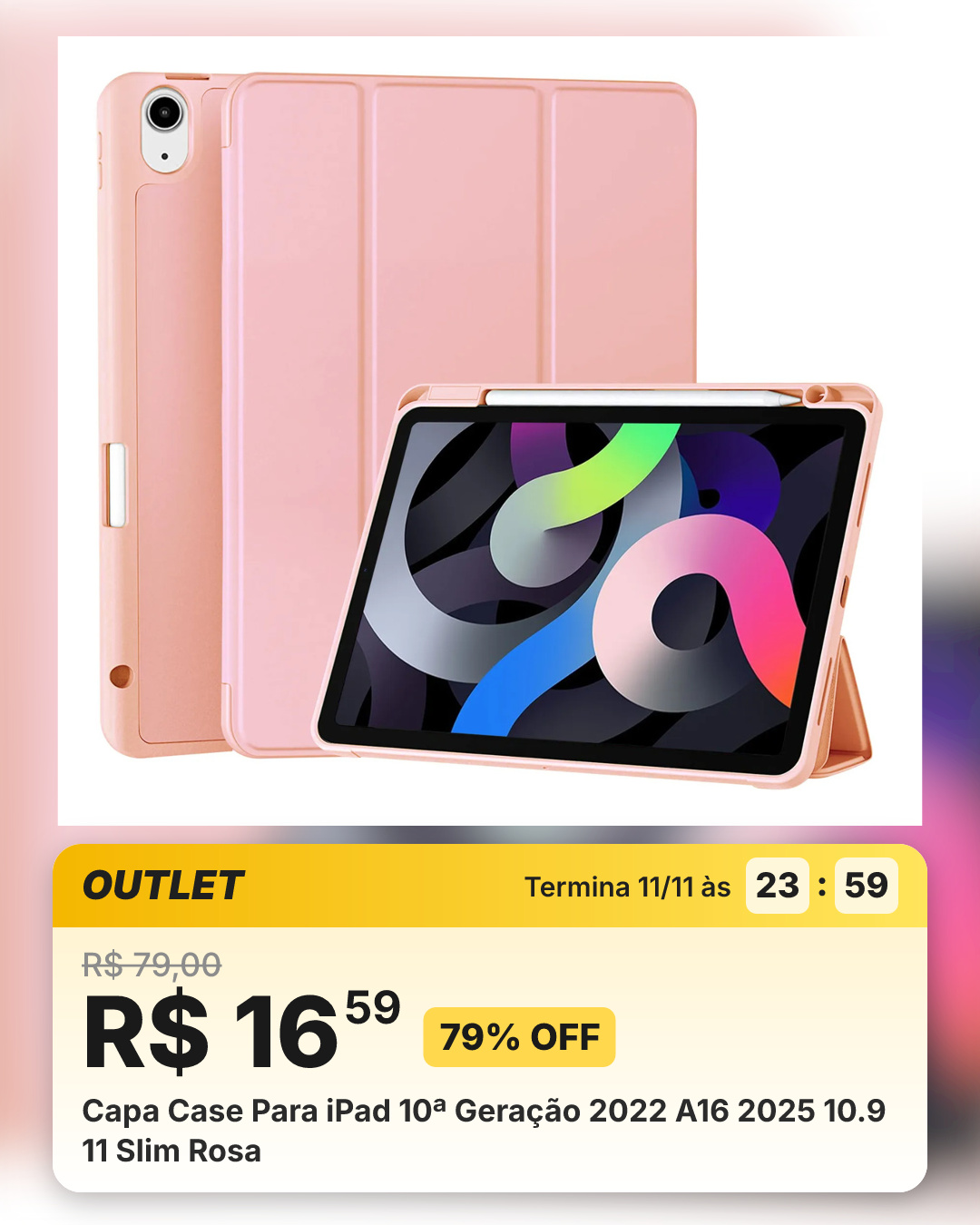 Capa Case Para iPad 10ª Geração 2022 A16 2025 10.9 11 Slim Rosa
