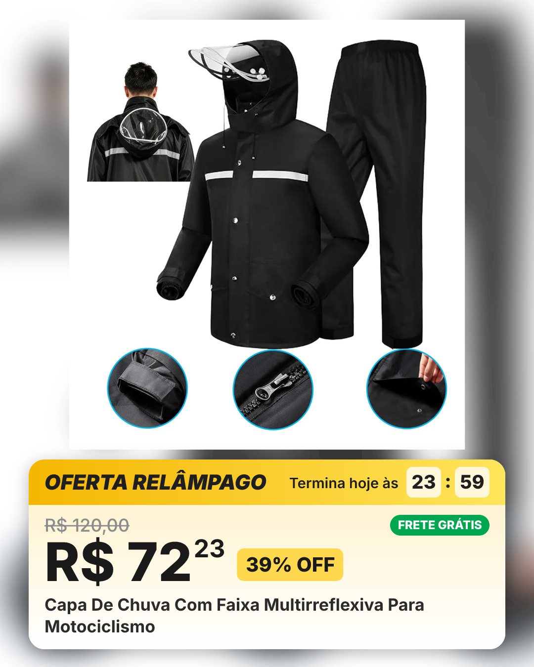 Capa De Chuva Com Faixa Multirreflexiva Para Motociclismo
