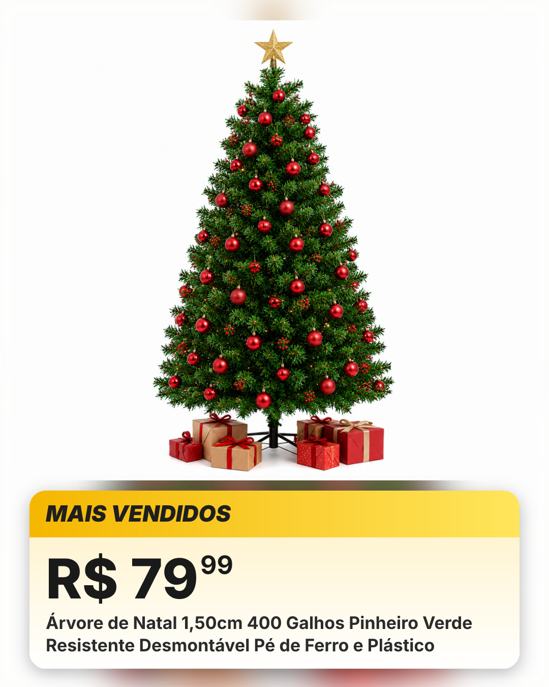 Árvore de Natal 1,50cm 400 Galhos Pinheiro Verde Resistente Desmontável Pé de Ferro e Plástico