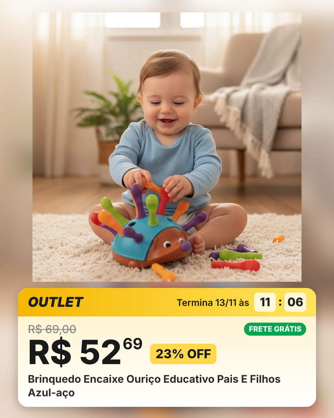 Brinquedo Encaixe Ouriço Educativo Pais E Filhos Azul-aço