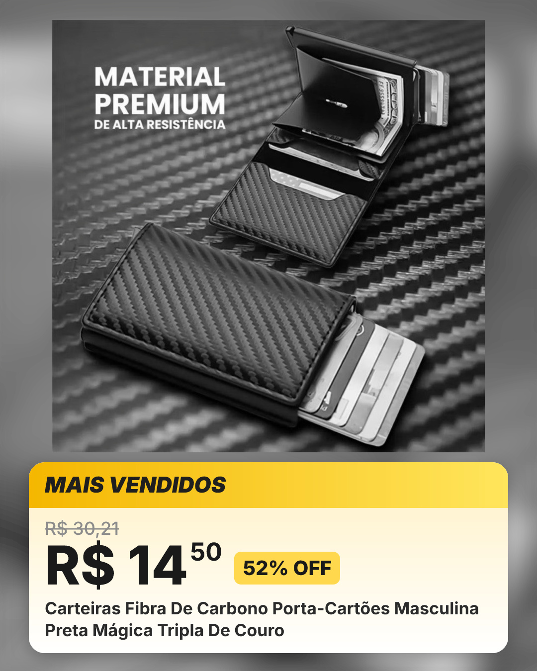 Carteiras Fibra De Carbono Porta-Cartões Masculina Preta Mágica Tripla De Couro