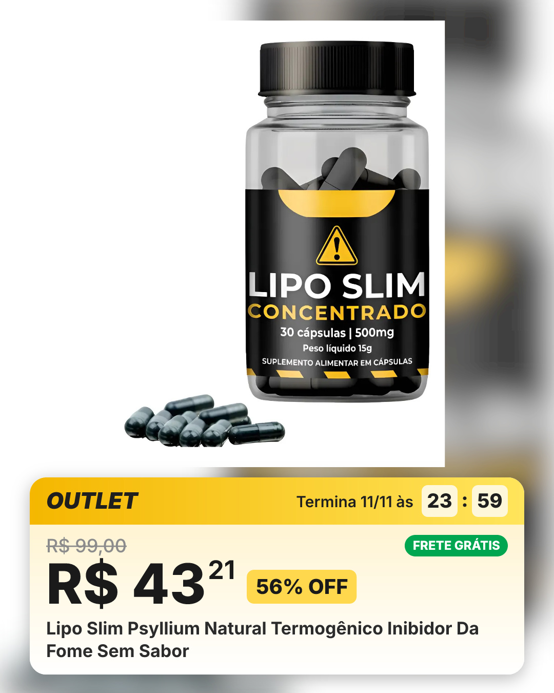Lipo Slim Psyllium Natural Termogênico Inibidor Da Fome Sem Sabor