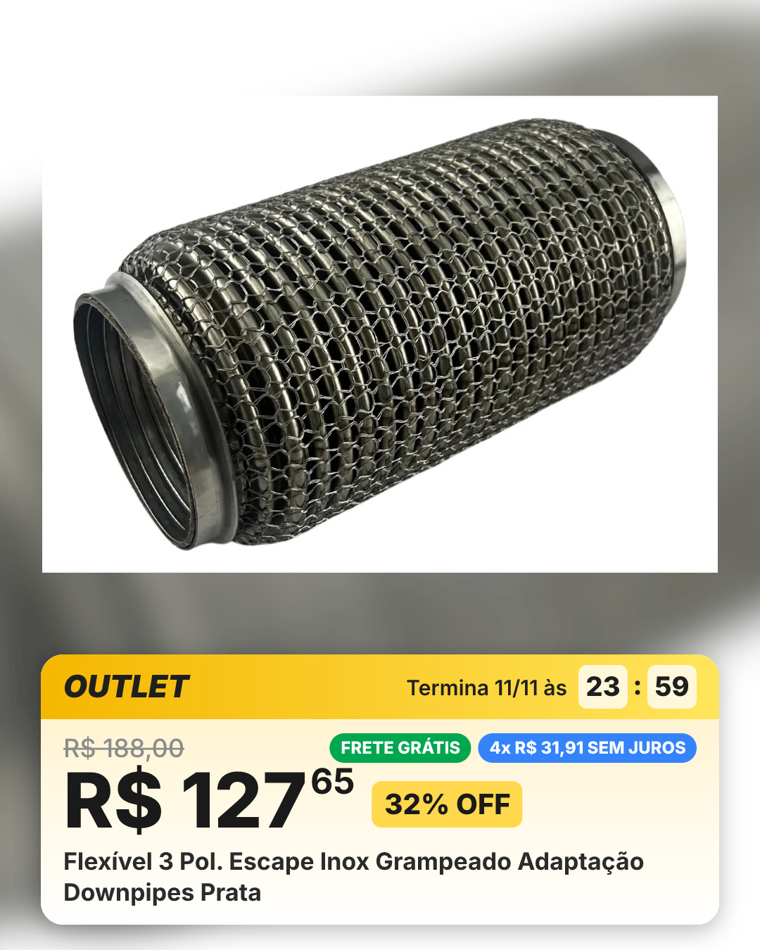 Flexível 3 Pol. Escape Inox Grampeado Adaptação Downpipes Prata