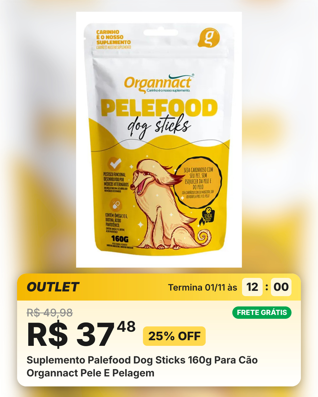 Suplemento Palefood Dog Sticks 160g Para Cão Organnact Pele E Pelagem