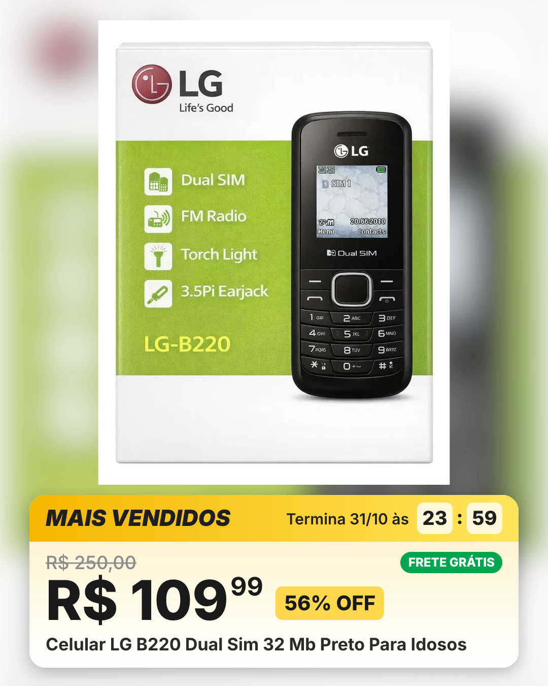 Celular LG B220 Dual Sim 32 Mb Preto Para Idosos