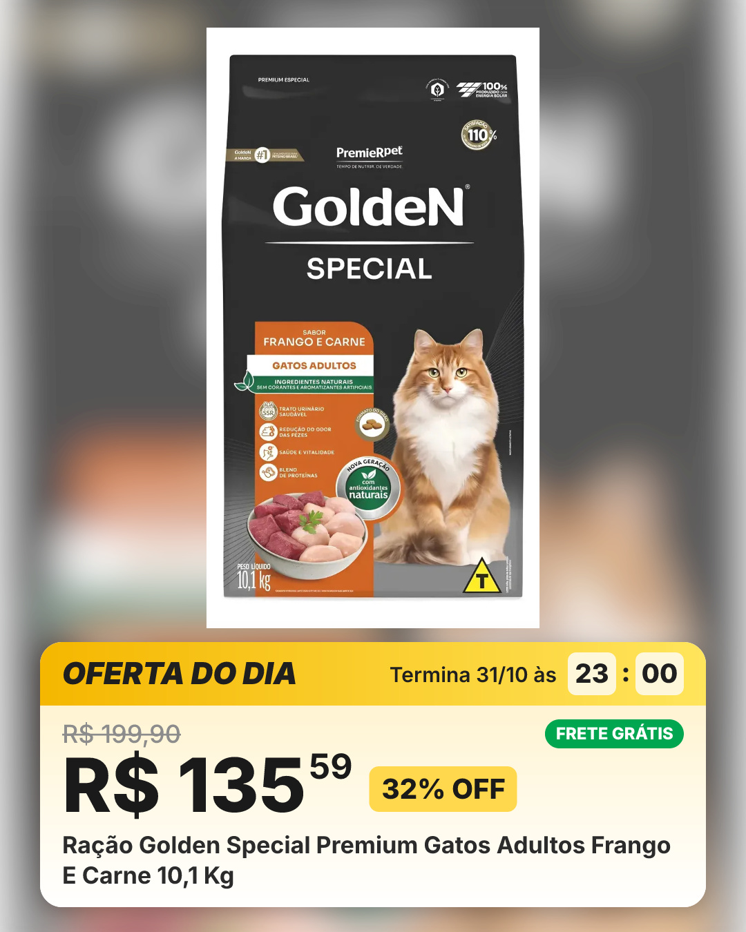 Ração Golden Special Premium Gatos Adultos Frango E Carne 10,1 Kg