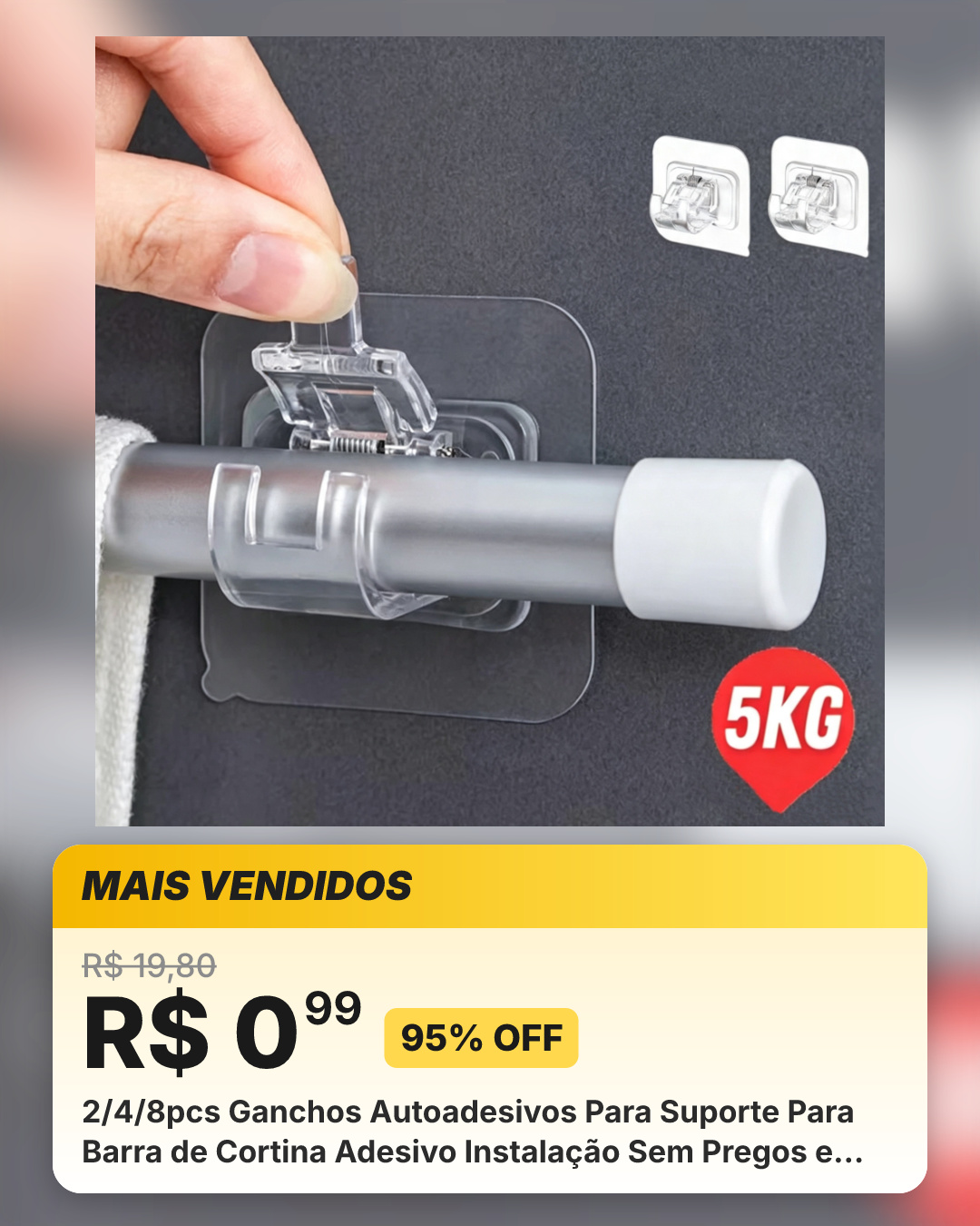 2/4/8pcs Ganchos Autoadesivos Para Suporte Para Barra de Cortina Adesivo Instalação Sem Pregos e Ajuste
