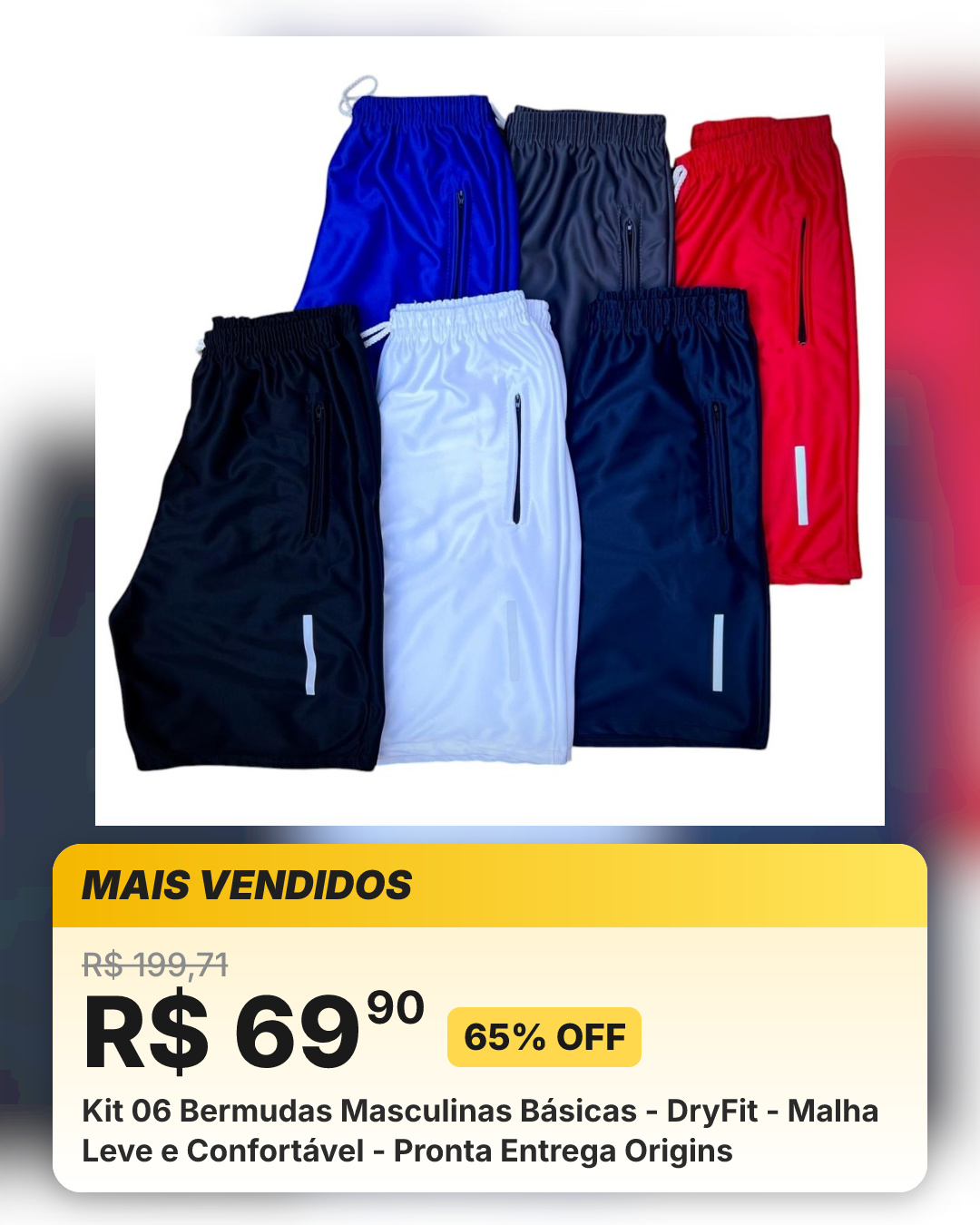 Kit 06 Bermudas Masculinas Básicas - DryFit - Malha Leve e Confortável - Pronta Entrega Origins