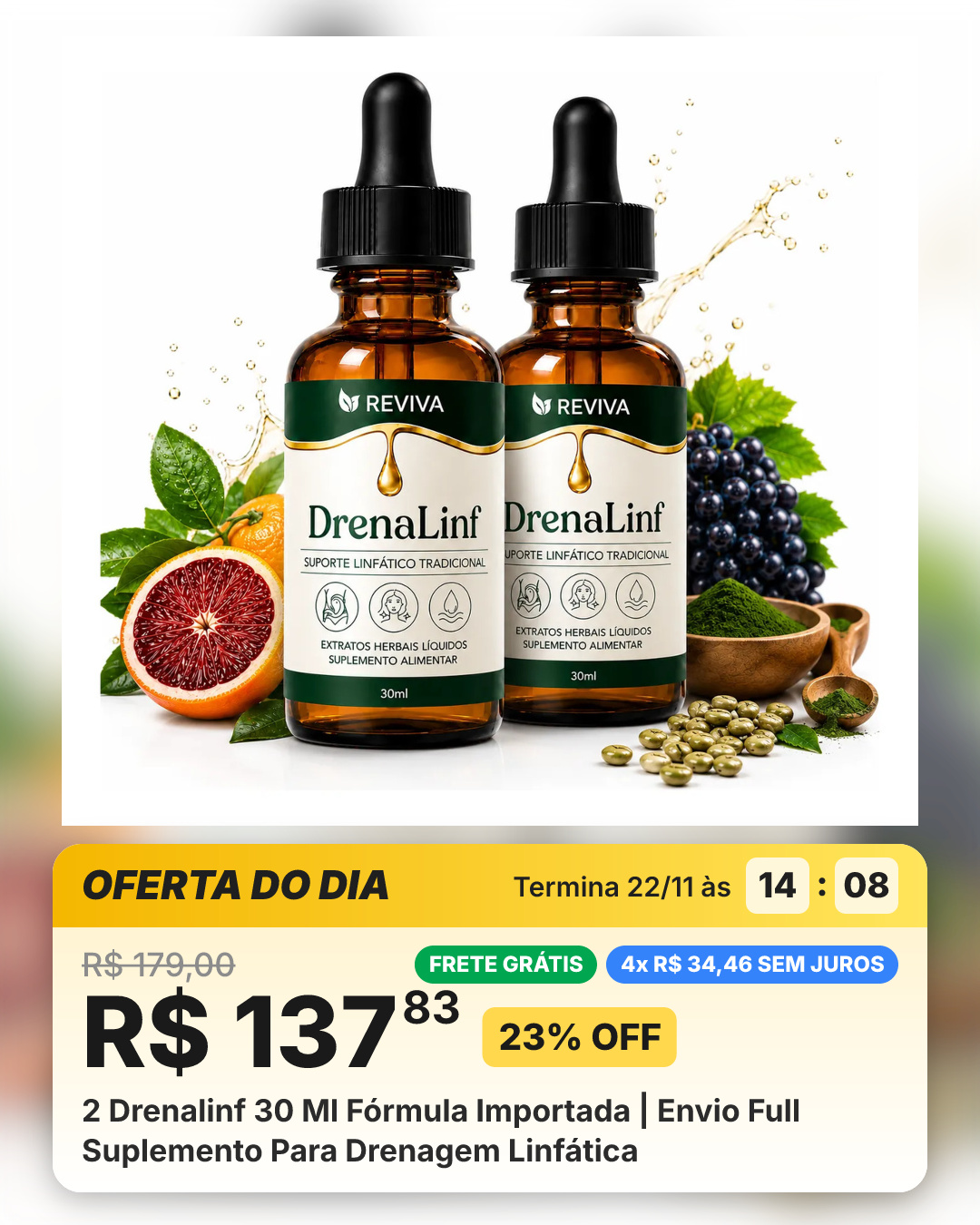 2 Drenalinf 30 Ml Fórmula Importada | Envio Full Suplemento Para Drenagem Linfática