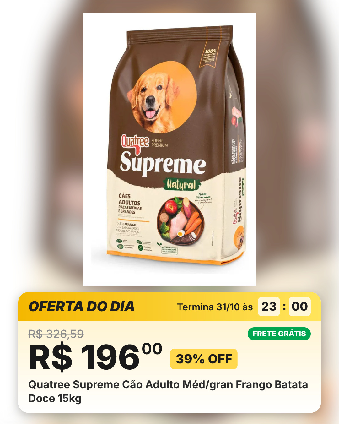 Quatree Supreme Cão Adulto Méd/gran Frango Batata Doce 15kg