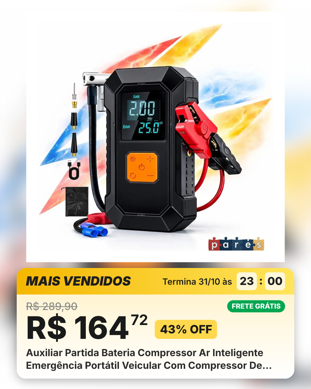 Auxiliar Partida Bateria Compressor Ar Inteligente Emergência Portátil Veicular Com Compressor De Ar, Pares Portátil Compressor Ar Veicular