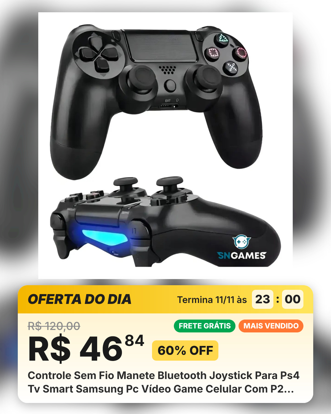 Controle Sem Fio Manete Bluetooth Joystick Para Ps4 Tv Smart Samsung Pc Vídeo Game Celular Com P2 Preto