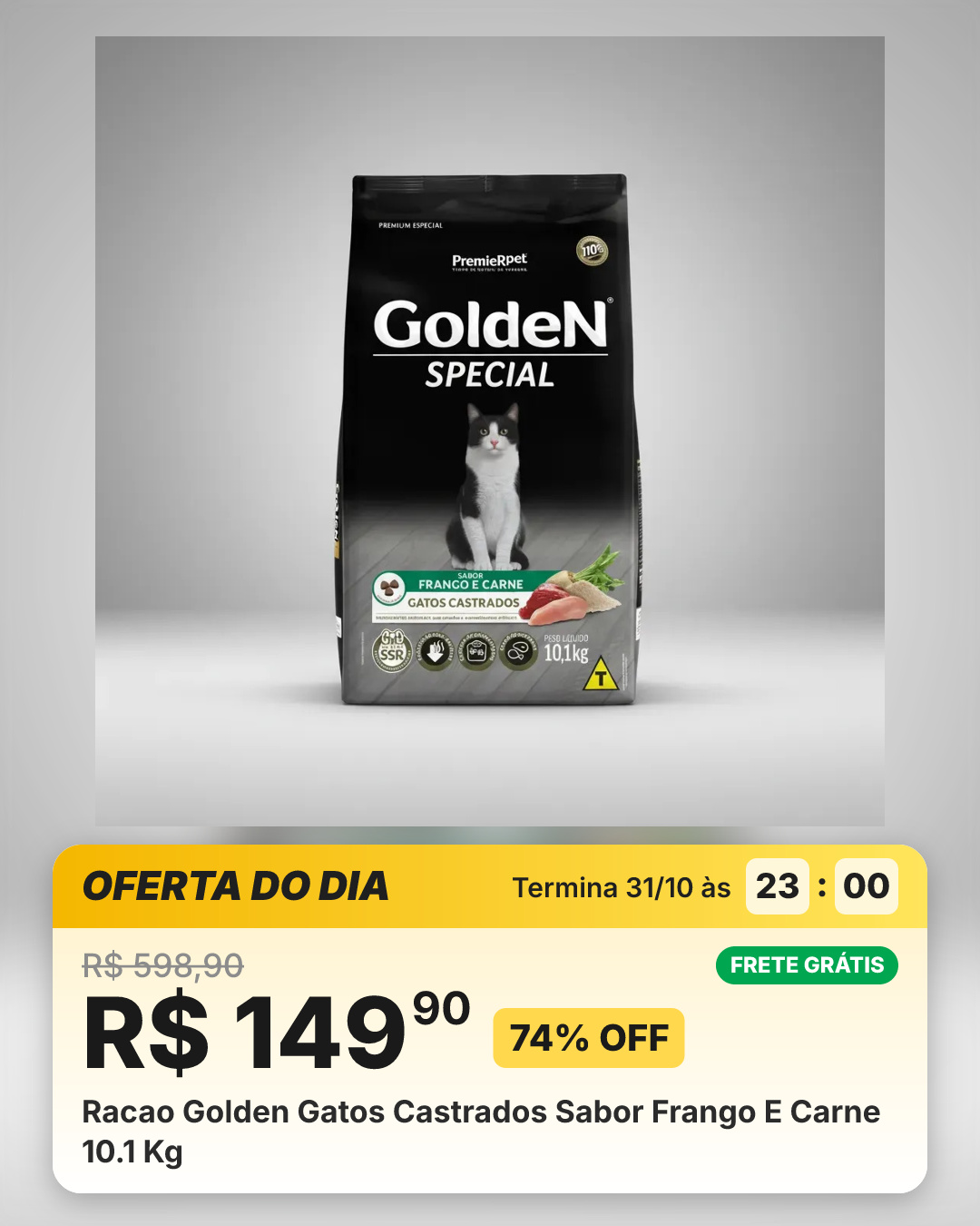 Racao Golden Gatos Castrados Sabor Frango E Carne 10.1 Kg