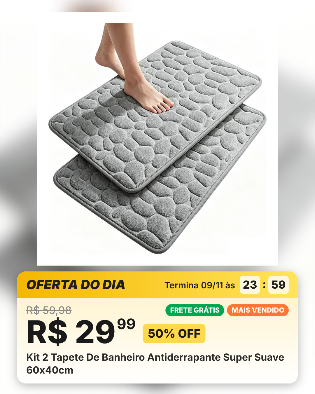 Kit 2 Tapete De Banheiro Antiderrapante Super Suave 60x40cm