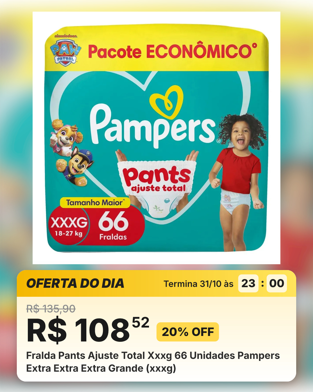Fralda Pants Ajuste Total Xxxg 66 Unidades Pampers Extra Extra Extra Grande (xxxg)