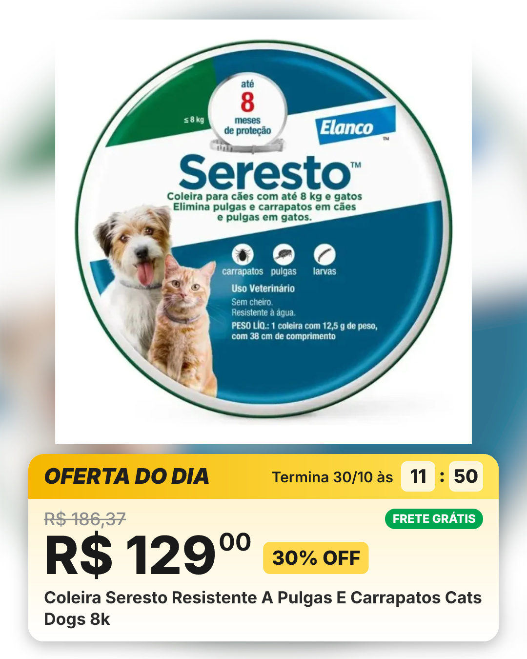 Coleira Seresto Resistente A Pulgas E Carrapatos Cats Dogs 8k