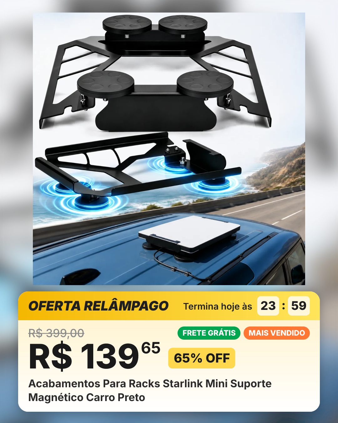 Acabamentos Para Racks Starlink Mini Suporte Magnético Carro Preto