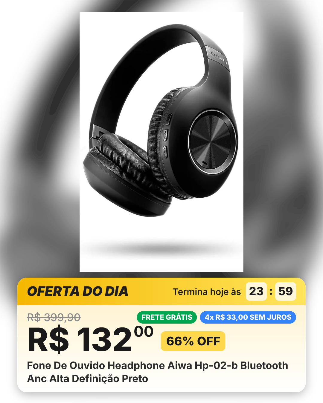 Fone De Ouvido Headphone Aiwa Hp-02-b Bluetooth Anc Alta Definição Preto
