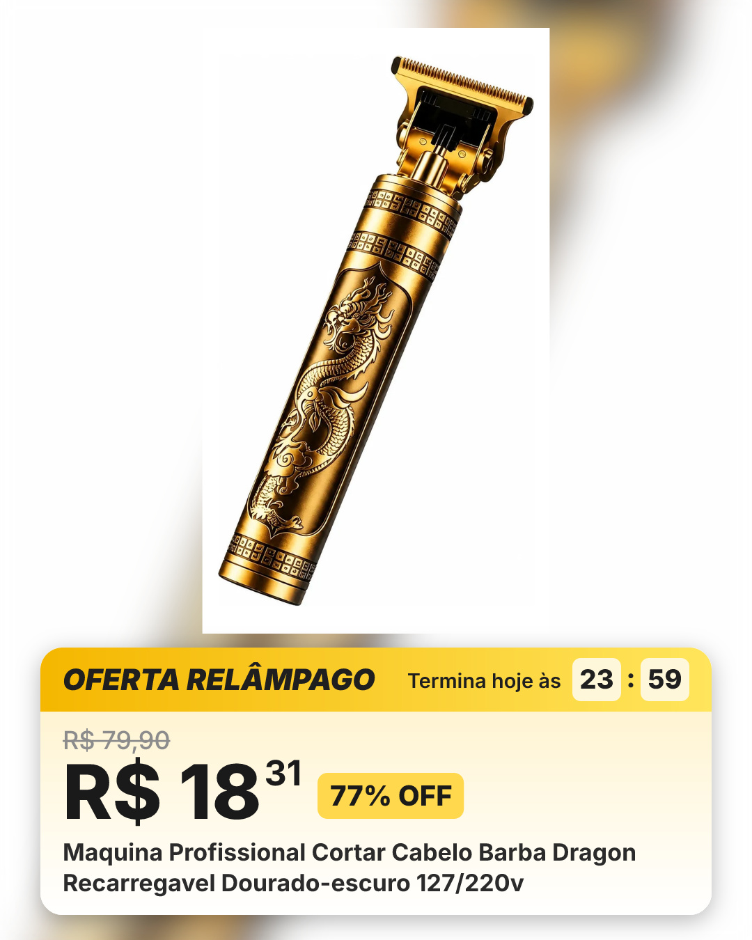 Maquina Profissional Cortar Cabelo Barba Dragon Recarregavel Dourado-escuro 127/220v