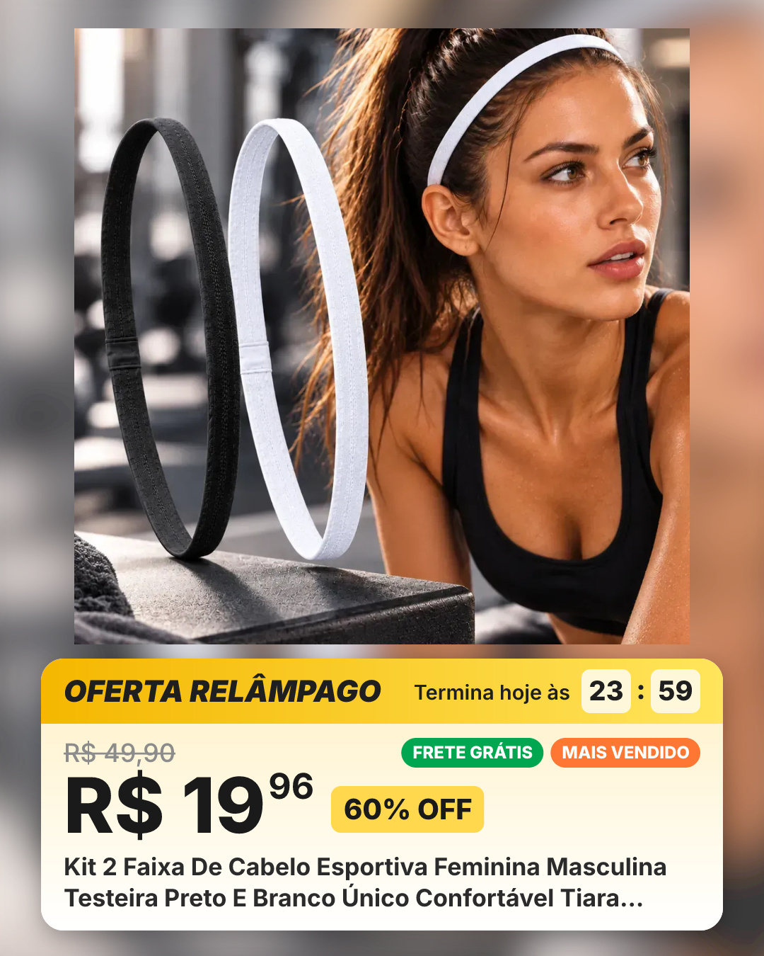 Kit 2 Faixa De Cabelo Esportiva Feminina Masculina Testeira Preto E Branco Único Confortável Tiara Cabelo