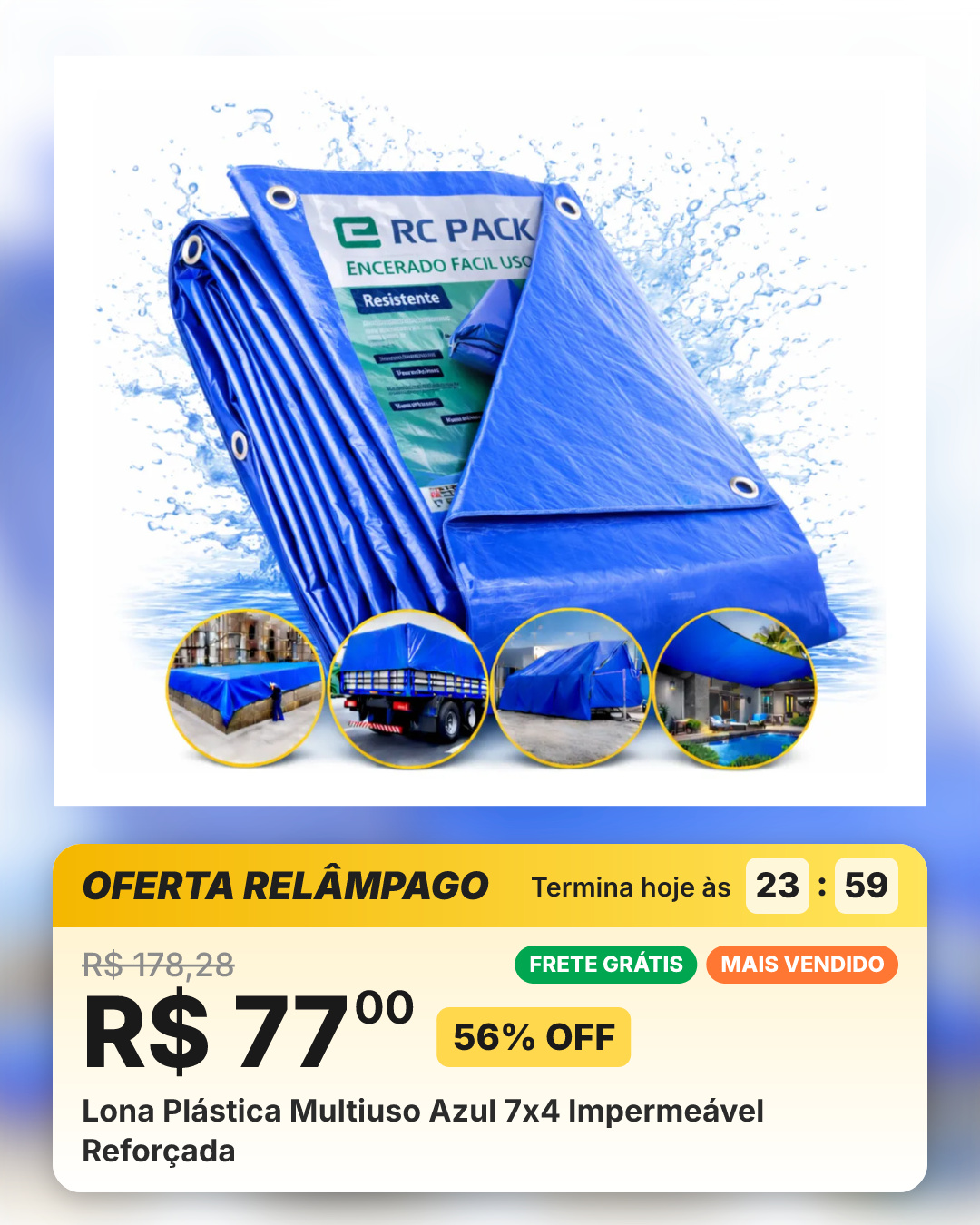 Lona Plástica Multiuso Azul 7x4 Impermeável Reforçada