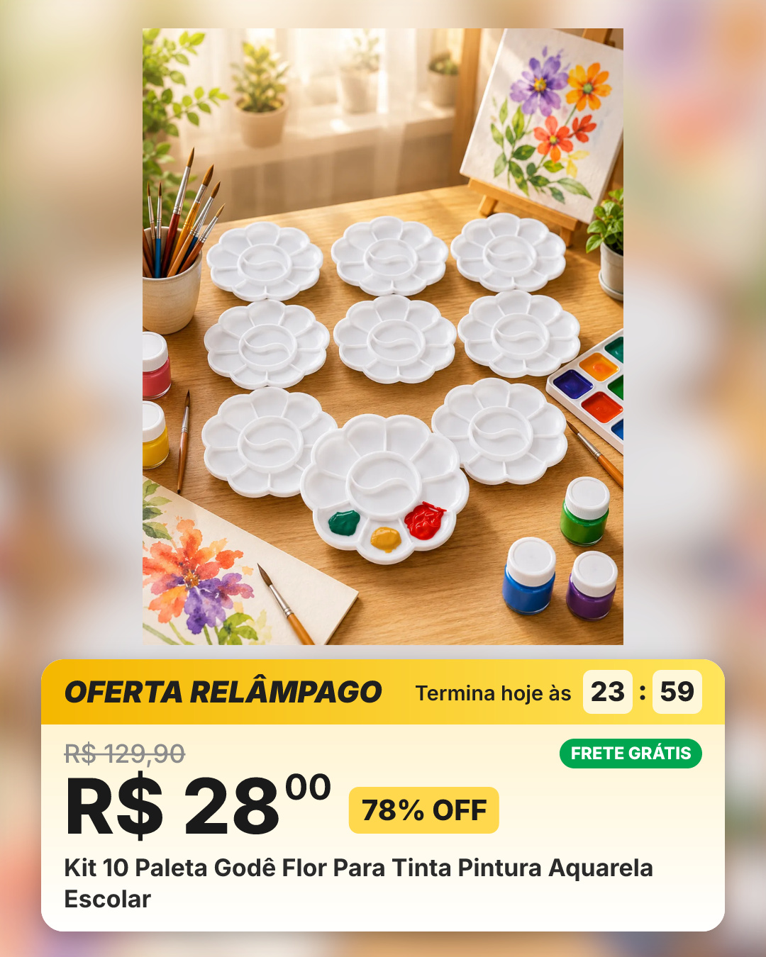 Kit 10 Paleta Godê Flor Para Tinta Pintura Aquarela Escolar