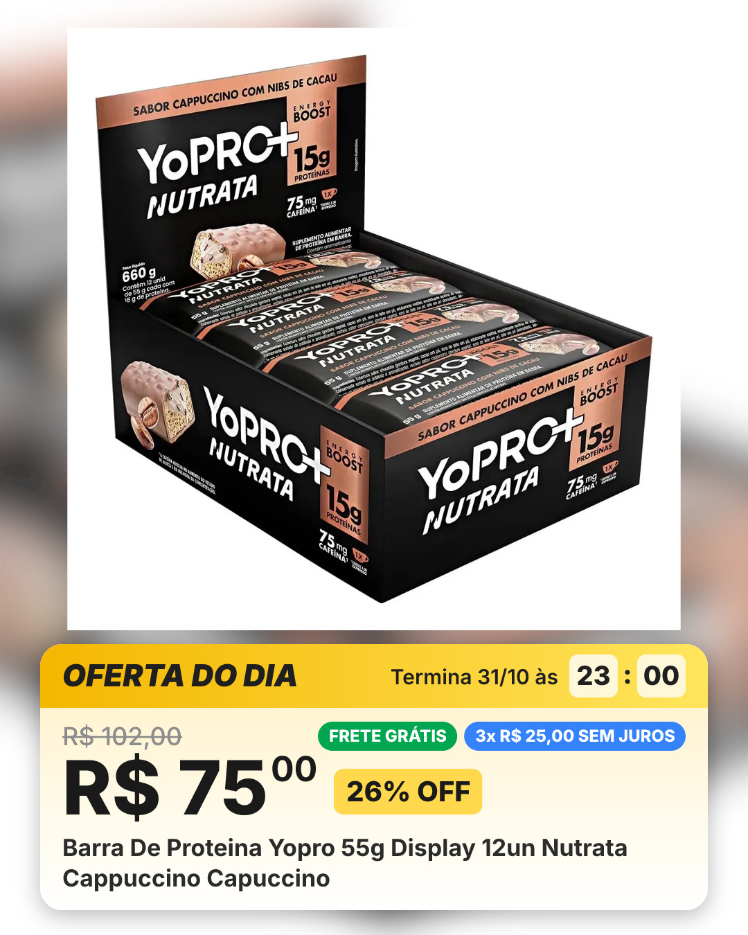 Barra De Proteina Yopro 55g Display 12un Nutrata Cappuccino Capuccino