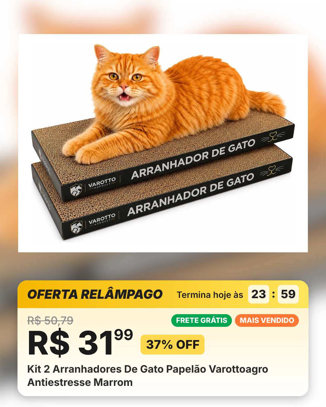 Kit 2 Arranhadores De Gato Papelão Varottoagro Antiestresse Marrom