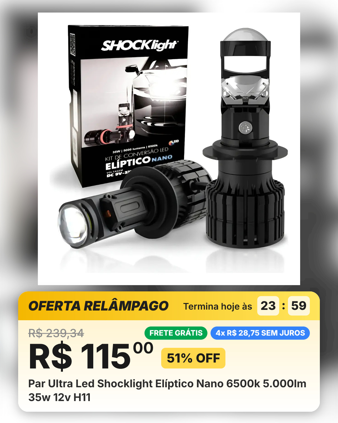 Par Ultra Led Shocklight Elíptico Nano 6500k 5.000lm 35w 12v H11