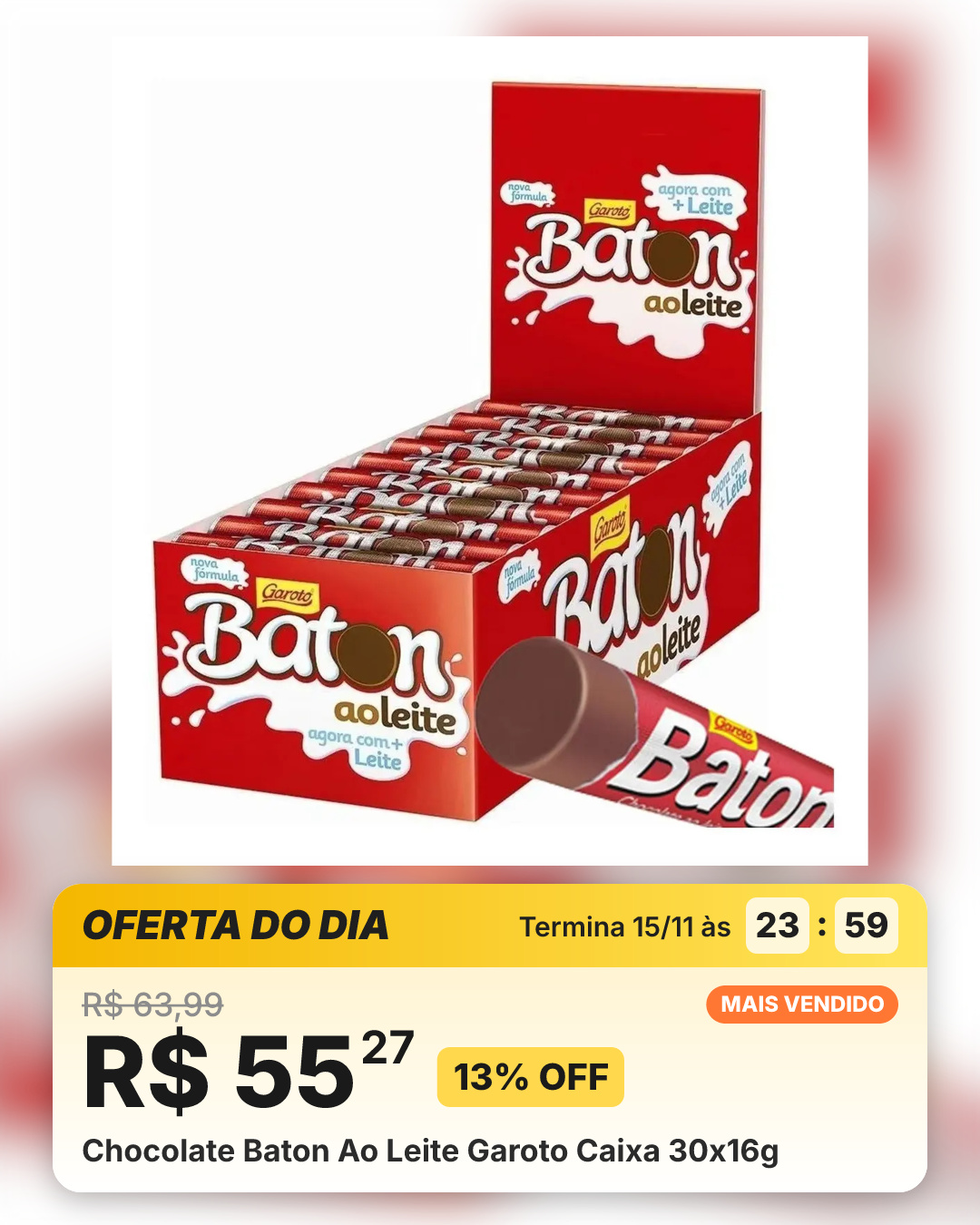 Chocolate Baton Ao Leite Garoto Caixa 30x16g