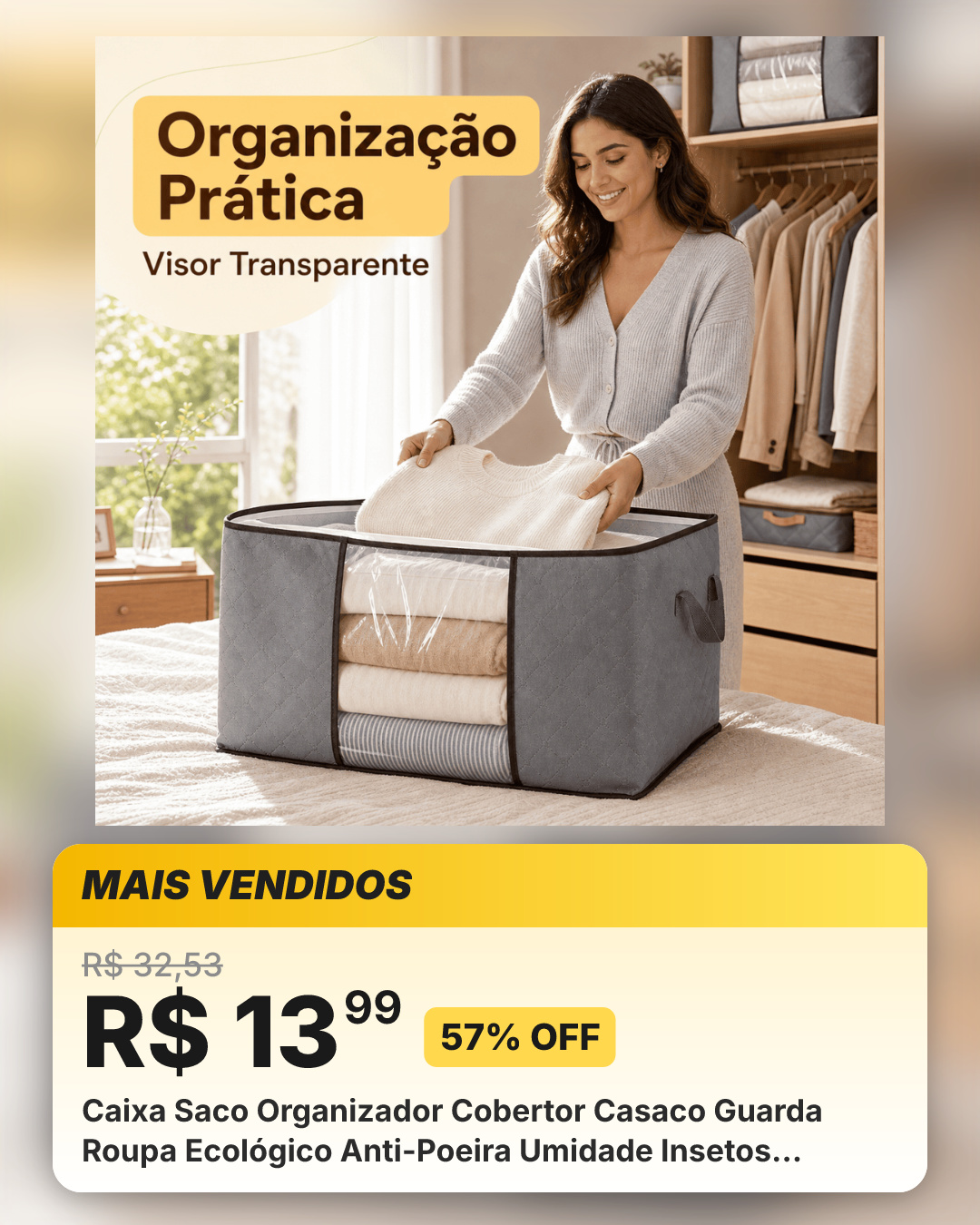 Caixa Saco Organizador Cobertor Casaco Guarda Roupa Ecológico Anti-Poeira Umidade Insetos Multiuso