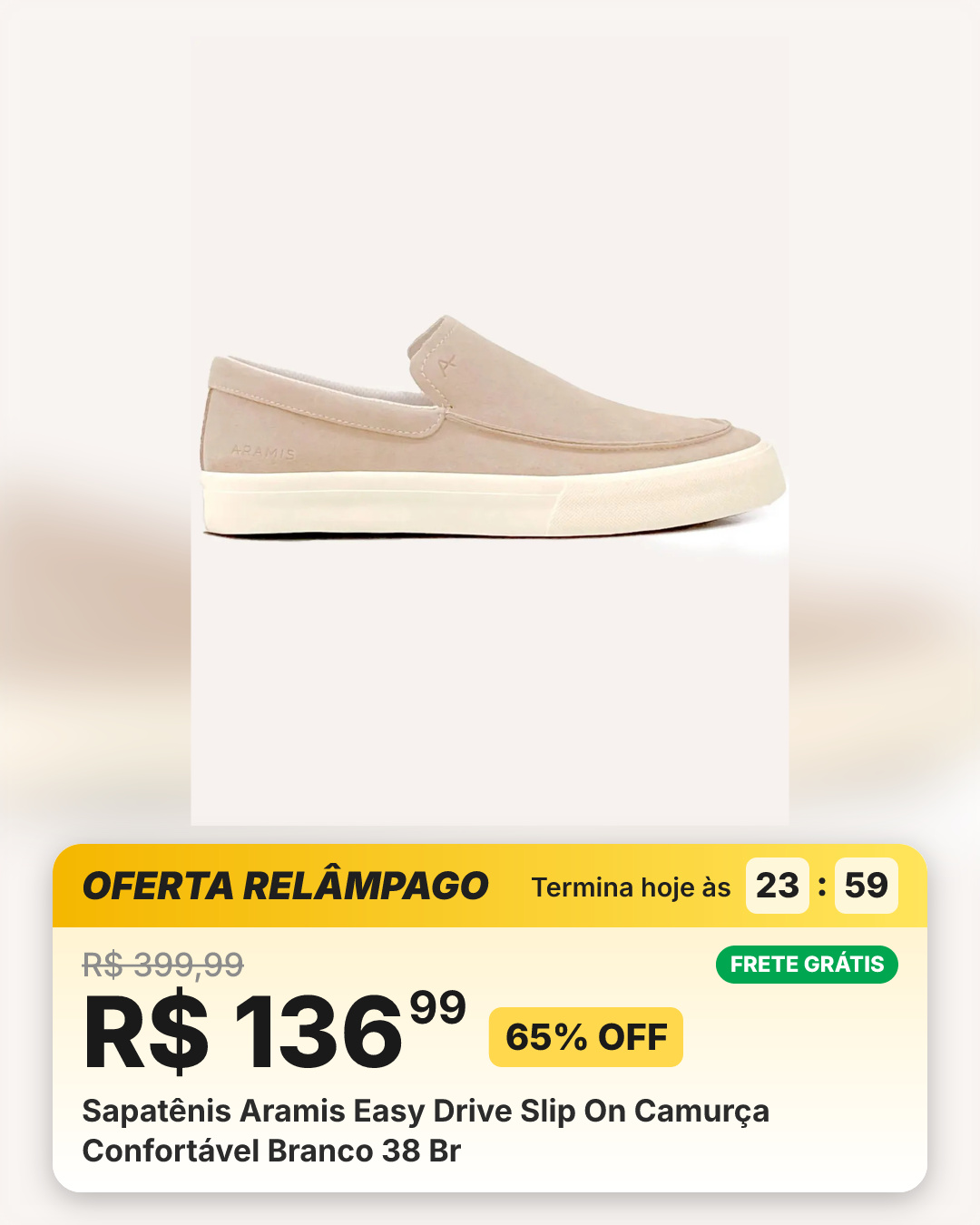 Sapatênis Aramis Easy Drive Slip On Camurça Confortável Branco 38 Br