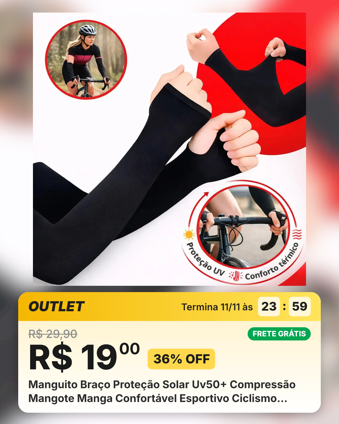 Manguito Braço Proteção Solar Uv50+ Compressão Mangote Manga Confortável Esportivo Ciclismo Bike Moto Corrida Vôlei... Único