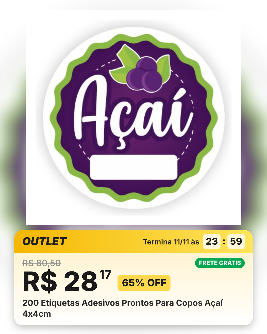 200 Etiquetas Adesivos Prontos Para Copos Açaí 4x4cm