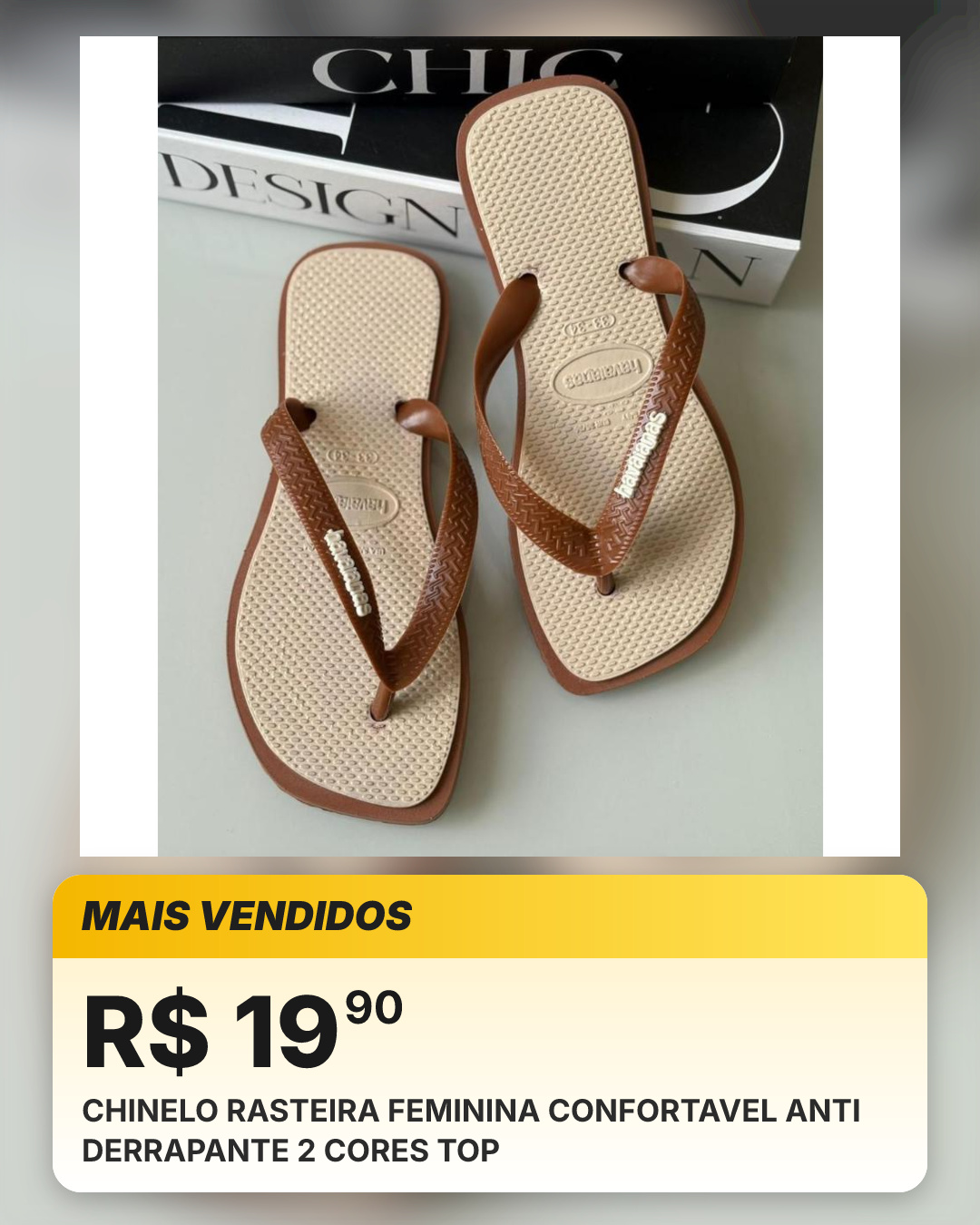 CHINELO RASTEIRA FEMININA CONFORTAVEL ANTI DERRAPANTE 2 CORES TOP