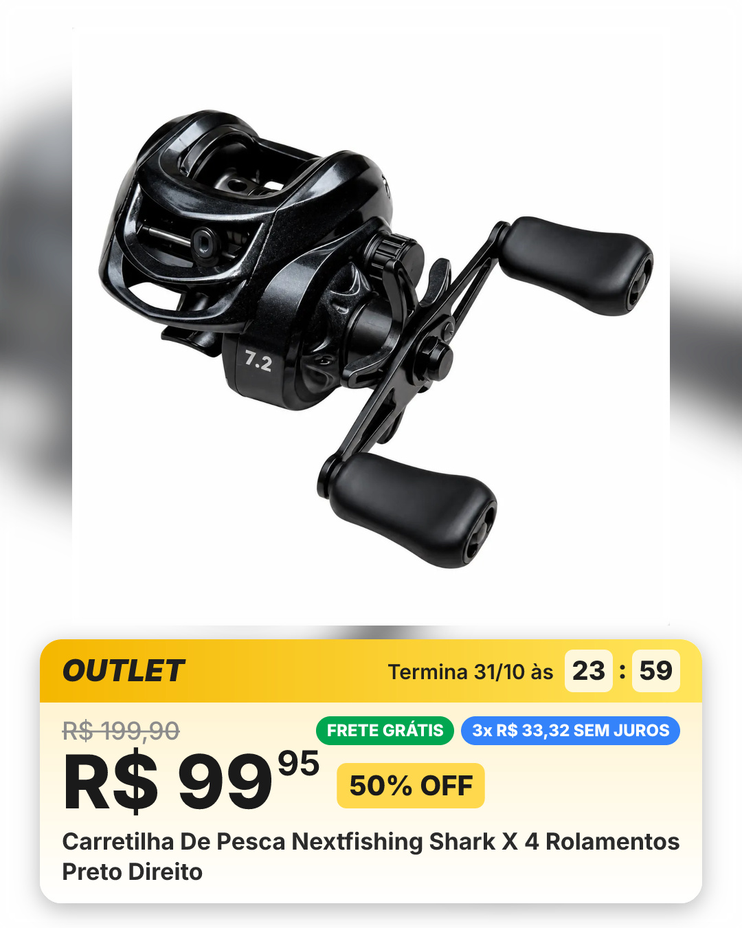 Carretilha De Pesca Nextfishing Shark X 4 Rolamentos Preto Direito