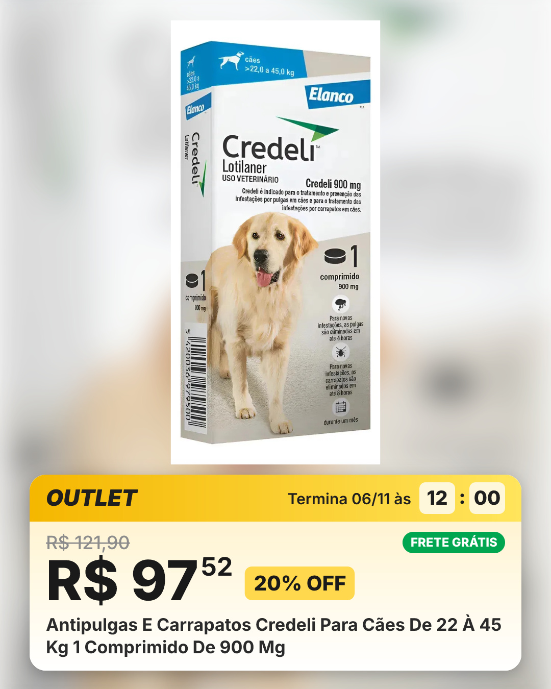 Antipulgas E Carrapatos Credeli Para Cães De 22 À 45 Kg 1 Comprimido De 900 Mg