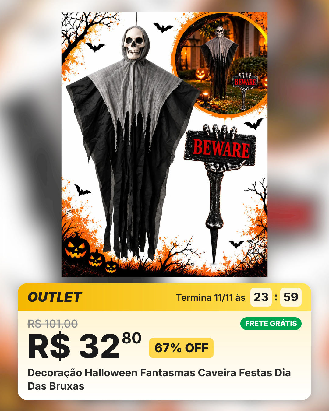 Decoração Halloween Fantasmas Caveira Festas Dia Das Bruxas