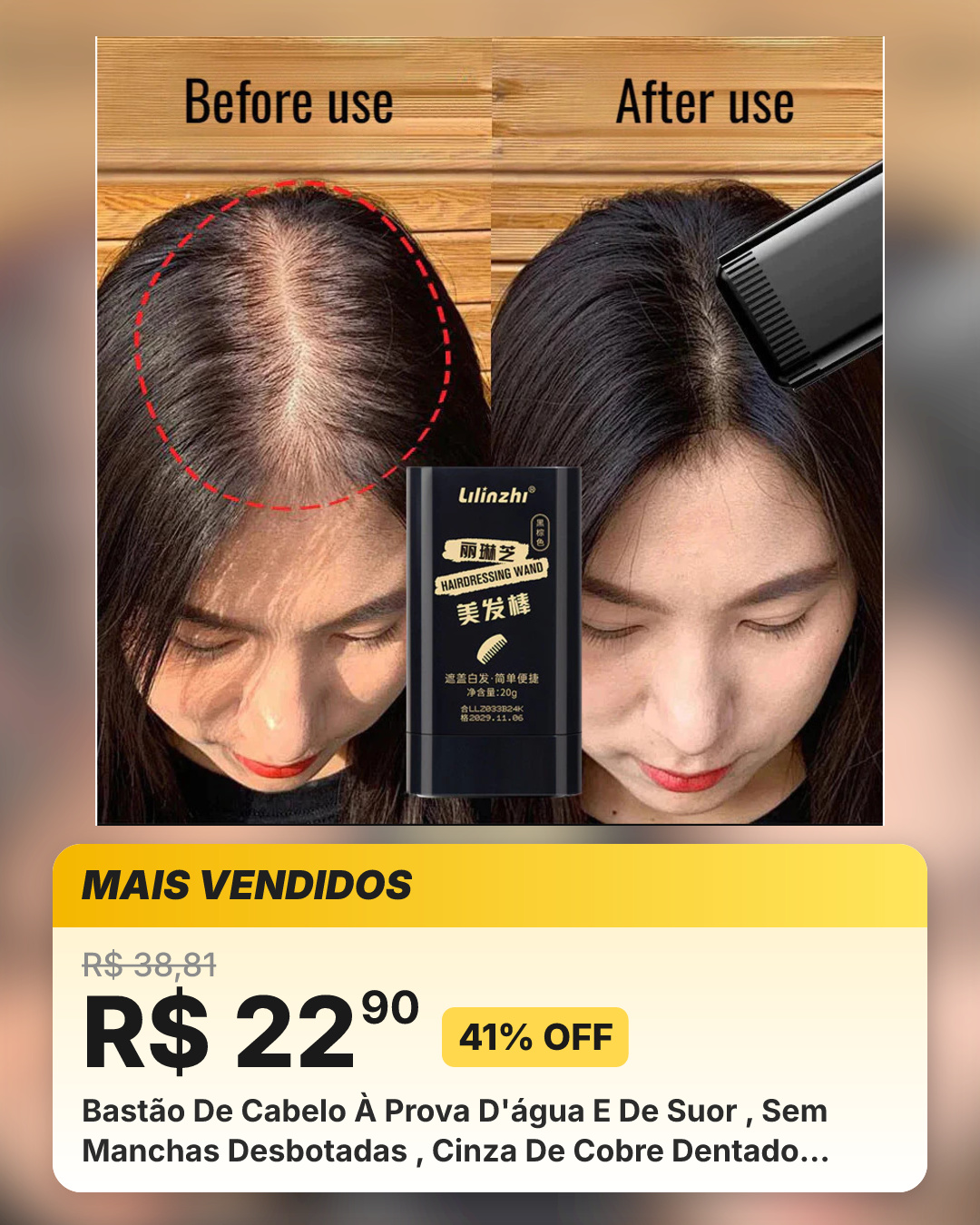 Bastão De Cabelo À Prova D'água E De Suor , Sem Manchas Desbotadas , Cinza De Cobre Dentado Natural ,
