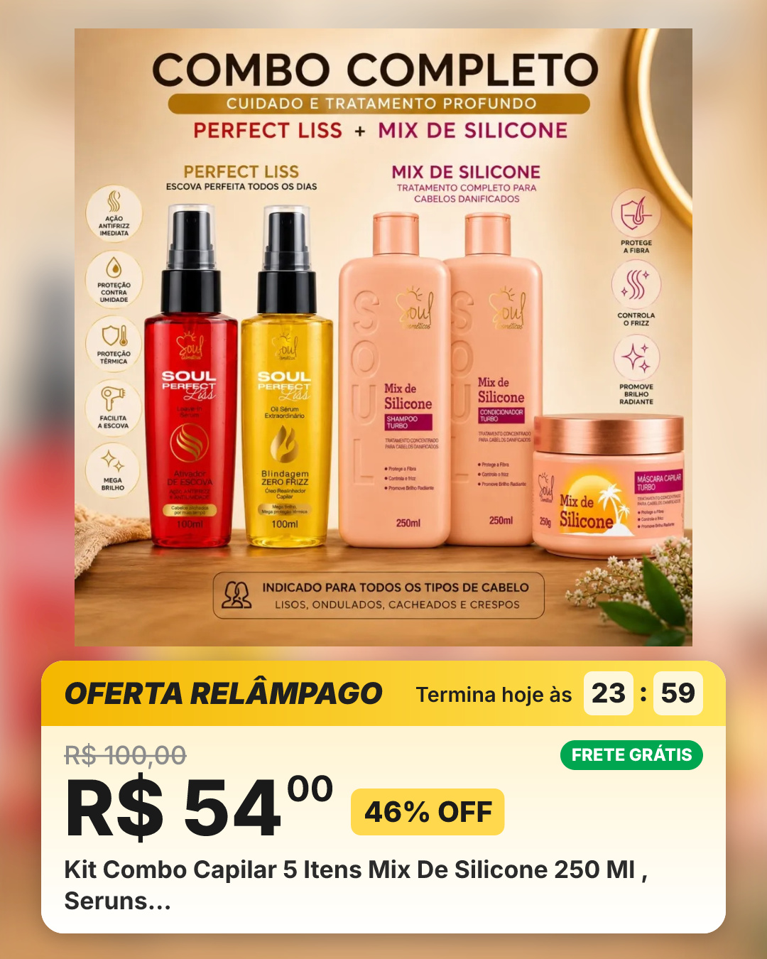 Kit Combo Capilar 5 Itens Mix De Silicone 250 Ml , Seruns…