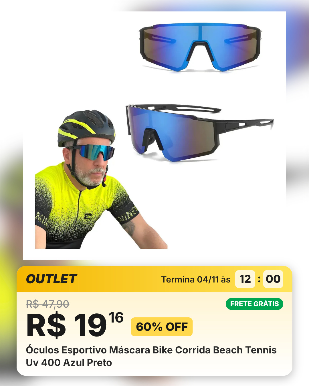Óculos Esportivo Máscara Bike Corrida Beach Tennis Uv 400 Azul Preto