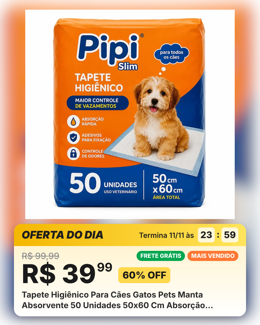 Tapete Higiênico Para Cães Gatos Pets Manta Absorvente 50 Unidades 50x60 Cm Absorção Rápida Pawsoft Premium Branco