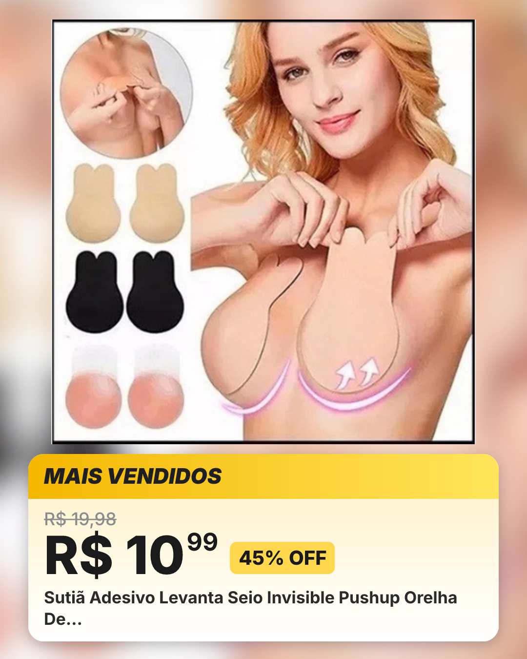 Sutiã Adesivo Levanta Seio Invisible Pushup Orelha De…